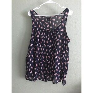 Torrid Navy Sheer Ice Cream Print Sleeveless Top Women's Size 0 (12-L)